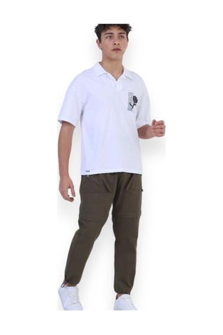 Zekids Erkek Çocuk Pamuklu Rahat Kesim Oversize Polo Yaka Tshırt-11813-beyaz Beyaz