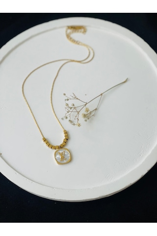 Küp Detay Marka Louisvuitton Çelik Kolye Altın