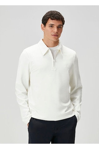Beymen Club Beyaz Yarım Fermuarlı Polo Sweatshirt Beyaz