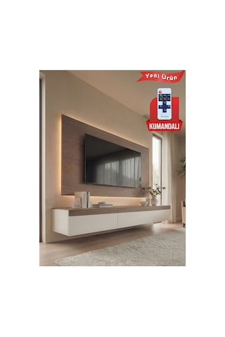 Purelıne Ledli Duvar Tv Ünitesi 180 Cm Ceviz Beyaz Ceviz-beyaz 180 Cm