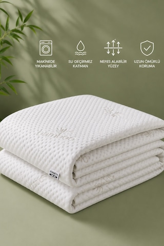 Bambu Kumaş Premium Sıvı Geçirmez Fitted Alez Doğal Bambu Lüks Yatak Koruyucu Sessiz Alez Beyaz