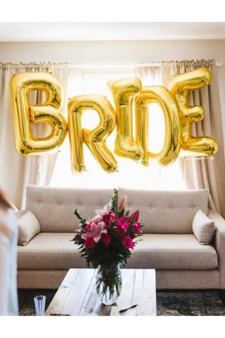Gold Renkli Bride 100 Cm Büyük Boy Folyo Balon Bride Seti