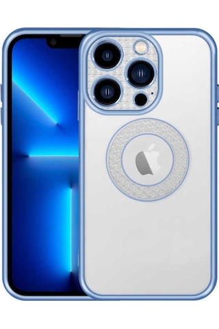 Apple Uyumlu iPhone 13 Pro Kılıf Kamera Korumalı Logo Gösteren Zore Esta Kapak Mavi