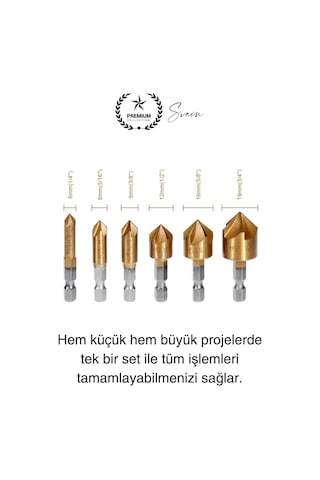 Premium Titanyum Kaplama 6'lı Kırılmaz Uçlu Paslanmaz Ahşap Sac Metal Havşa Açma Matkap Uç Seti