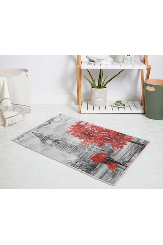 Banyo Halısı Dijital Baskılı Banyo Paspası 50x80 Polyester Kaymaz Tabanlı Duş Paspası Bigben Beyaz - Siyah