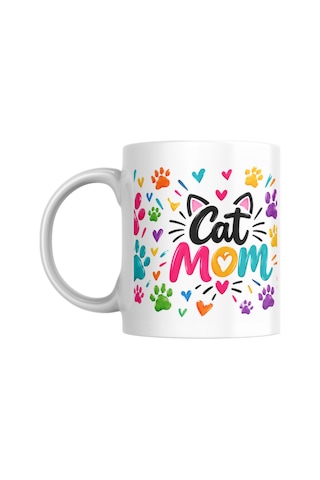 Cat Mom Özel Tasarımlı Porselen Kupa Bardak çok renkli