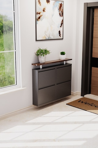 Evdemo Raflı 4 Kapaklı Metal Ayakkabılık Antrasit