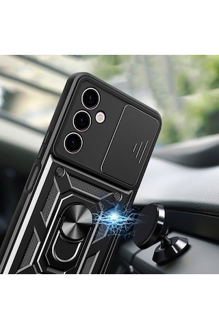 Galaxy A24 Kılıf Magnetik Standlı Kamera Korumalı Zore Sürgülü Vega Kapak Mavi