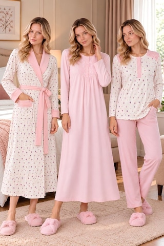 Mecit Pijama Mecit 6415 Pembe Kadın Büyük Beden Sabahlık Pijama Gecelik Set