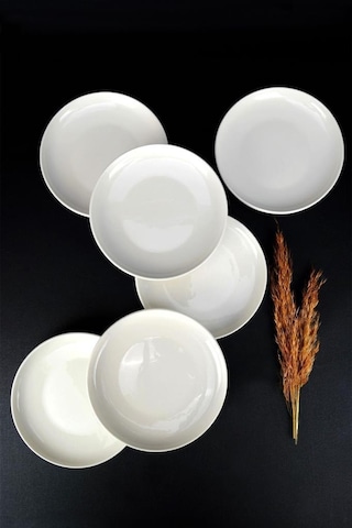 Digithome Semazen 6 Lı Porselen Pasta Ve Sunum Tabağı Seti 17 Cm Krem - Tl4054475 C320.003