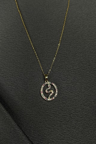 Mooni Accessories Yılan Model Renkli Zirkon Taş İşlemeli Gold Altın Renk 316L Kolye Altın