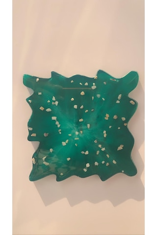 Çam Yeşili Dalgalı Kare Şekil Deniz Kabuklu Epoksi Bardak Altlığı Yeşil