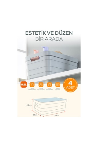 4'lü Kapaklı 8,2 Litre Saklama Kutusu Antrasit Antrasit