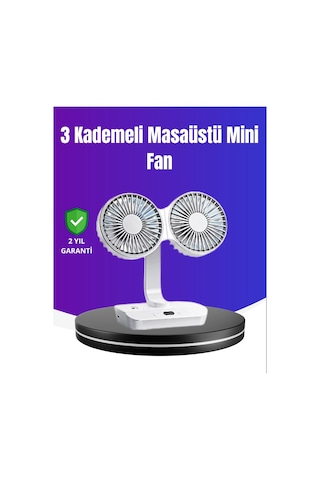 720 Döner Çift Taraflı Masaüstü Vantilatör - Usb Şarjlı Sessiz Fan