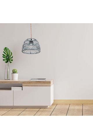 Homyl Rustik Rattan Örgü Retro Avize Işık Kapağı Ev Mavi Mavi
