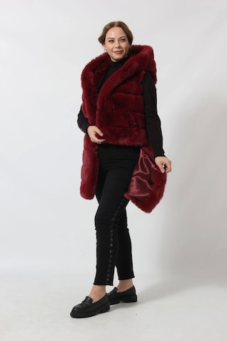 Moda Berray Etekten Kısalabilen Kapüşonlu Lüks Suni Kürk Yelek Bordo