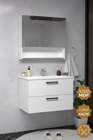Teta Home Batum 80 Cm Mdf Banyo Dolabı Seti Beyaz Beyaz