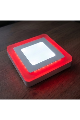 Kare Sıva Üstü Led Spot Armatür 9 Watt Çift Renk Üç Kademe Kırmızı Beyaz Gece Lambası