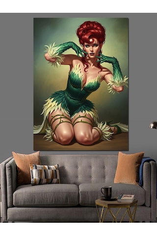 Karizma Tablo Yeşil Elbiseli Seksi Pin-up Dekoratif Kanvas - Mdf Ahşap Tablo