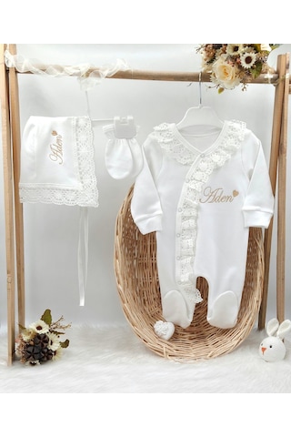 Gros Shop Yeni Doğan %100 Pamuk Dantelli Hastene Çıkış Tulum Seti Kişiye Ö Diğer