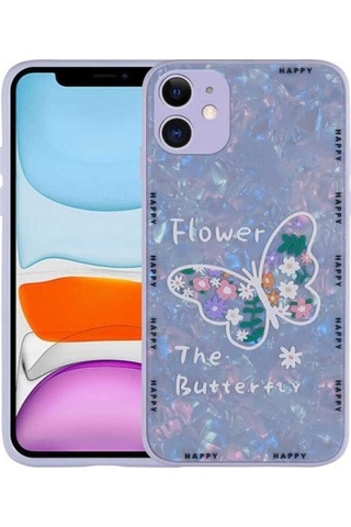 Apple Uyumlu iPhone 12 Kılıf Desenli Sert Silikon Zore Mumila Kapak Lilac Flower