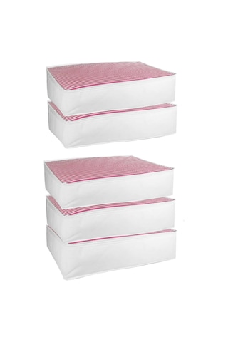 Vedsey 5'li 50x70x25 Set Pembe Çizgili Baza Altı Organizer Hurç Pembe