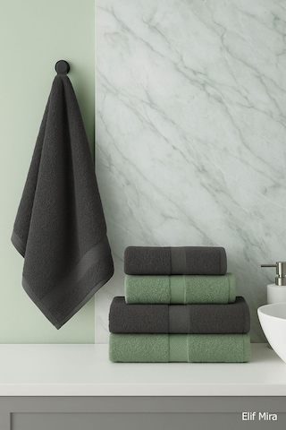 4 Lü Banyo Havlusu Seti %100 Pamuklu 70x140 Cm Pleasure Antasit-yeşil