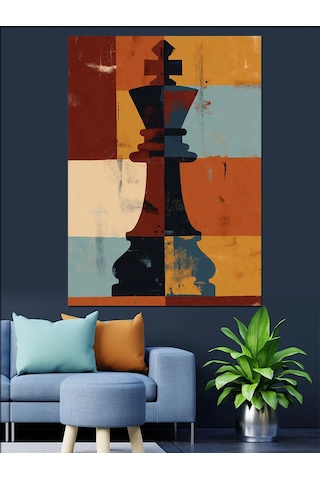 Ahşap Tablo Retro Renkli Modern Satranç Şahı