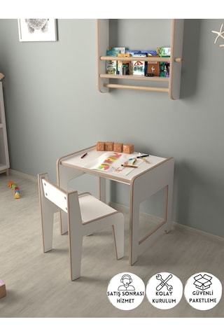 Montessori Çocuk Oyun Ve Aktivite Masası Ve Sandalye Beyaz