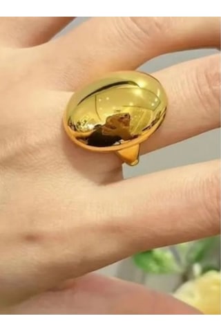 Oval Ayarlanablir Golda Renk Çelik Yüzük Gold