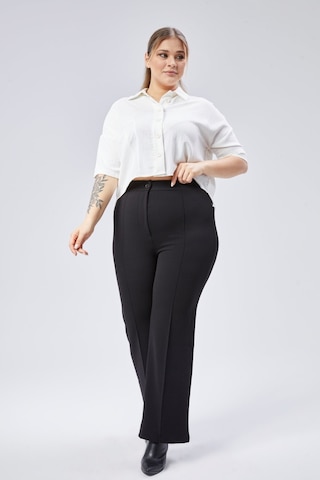 Unika Boutique Yüksek Bel Bol Paça Fermuarlı Büyük Beden Kadın Pantolon siyah