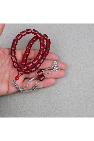 Katalin Çubuk Alpaka Püsküllü Kapsül Kesim 9x12mm Tesbih - Şeffaf Bordo Bordo