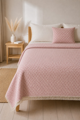 Dokuma Pike Çiftkişilik 200x220 Çok Amaçlı Bohem Yatak Örtüsü Pembe