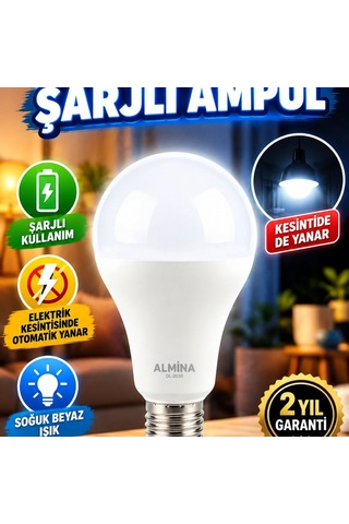 Elektrik Kesintisinde Otomatik Yanan 30w Şarjlı Led Ampul E27 Soğuk Beyaz