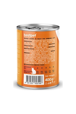 Bestpet Parça Etli Somon Balıklı Yetişkin Kedi Konservesi 12 Adet 400 Gr 243-20013.03