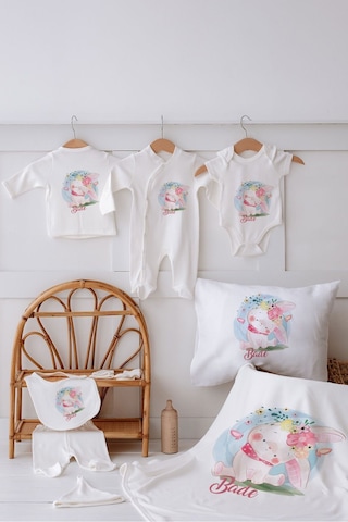 Lilabio %100 Organik Isme Özel Isimli 10lu Hastane Çıkışı Tavşancık Ekru