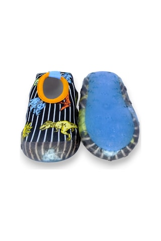 First Step Siyah Çizgili Dinazor Erkek Çocuk Kaydırmaz Taban Deniz Ayakkabısı F-7022 Çok Renkli