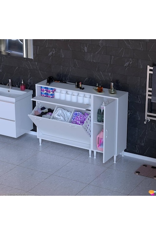 Modilayn Yenice 125x97x32, 5 Cm 3 Raflı Ve 3 Sepetli Dolap İle Çamaşırlarınız Artık Daha Düzenli. Beyaz