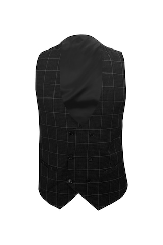 SÜVARİ Antrasit Slim Fit Armürlü Sivri Yaka 6 Drop Yelekli Klasik Takım Elbise