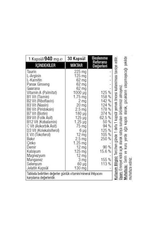 Sepe Natural L-Gintau Multivitamin Mineral İçeren Takviye Edici Gıda 980 MG 30 Kapsül