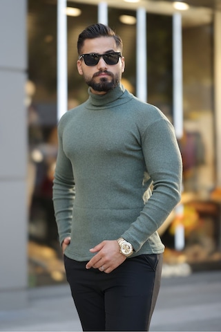 Ribac Boğazlı Balıkçı Triko Erkek Kazak 5'li Paket - Haki-Bej-Beyaz-Gri-Siyah Çok Renkli