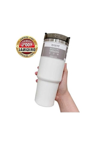 Ebitda Vakumlu 890ml Seyahat Termos, Paslanmaz Çelik, Beyaz Beyaz