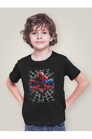 Sevbano Örümcek Adam Baskılı Unisex Spider-man Film Çocuk Tişört 1-12 Ya Siyah