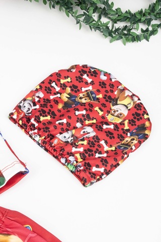 Erkek Çocuk Paw Petrol Baskılı Boneli Mayo-6429-kırmızı Kırmızı