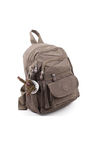 Küçük Boy Krinkıl / Klinkır Su Geçirmez Kumaş Çok Gözlü Günlük Kadın Sırt Çantası Vizon 8317 Vizon