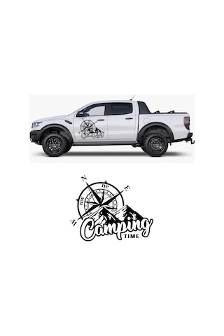 30X25 cm-Camping Time Dağ Manzarası Pusula Karavan Sticker.