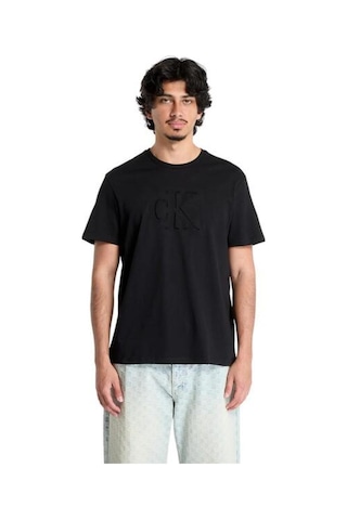 Calvin Klein Erkek Bisiklet Yaka Kısa Kol Slim Fit Ck Yaz Desen Siyah T-shirt Lv04rc824g-ub1-8518 Siyah