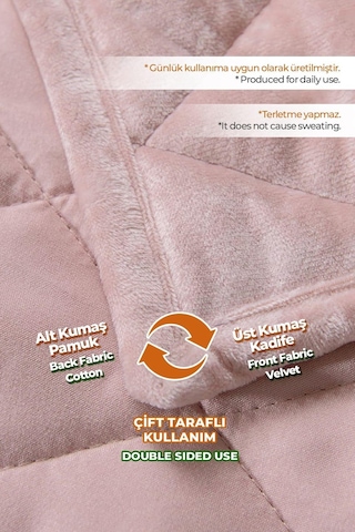 Evlen Home Kapitone Kadife Yatak Örtüsü Seti Çift Kişilik Supersoft 3 Parça Yumuşak Elyaf Dolgulu Pudra Pudra