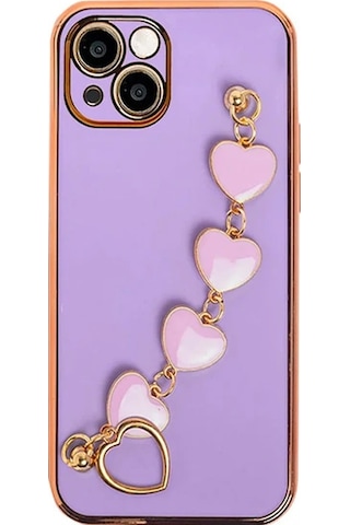 Ally Apple iPhone Uyumlu 13 Mini 5.4inç Kılıf Kalp Bileklik Tutuculu Lüx Silikon Askılı Kılıf- 5775 Mor