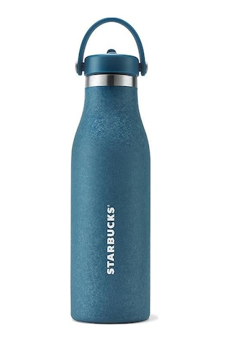 Starbucks Koyu Mavi Paslanmaz Çelik Yalıtımlı Pipetli İçecek Şişesi Suluk 532 Ml Mavi